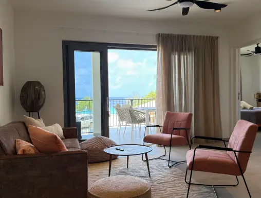 Living room with seaview and balcony